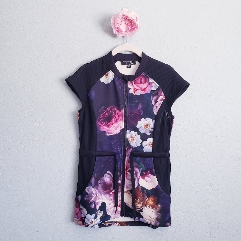 Peony & Me Floral Full Zip Mesh Side Top